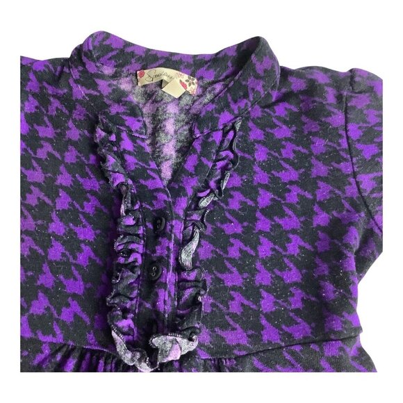 Speechless Girls A-Line Dress Purple Black Houndstooth Ruffled Collar Size 8 - Picture 3 of 15